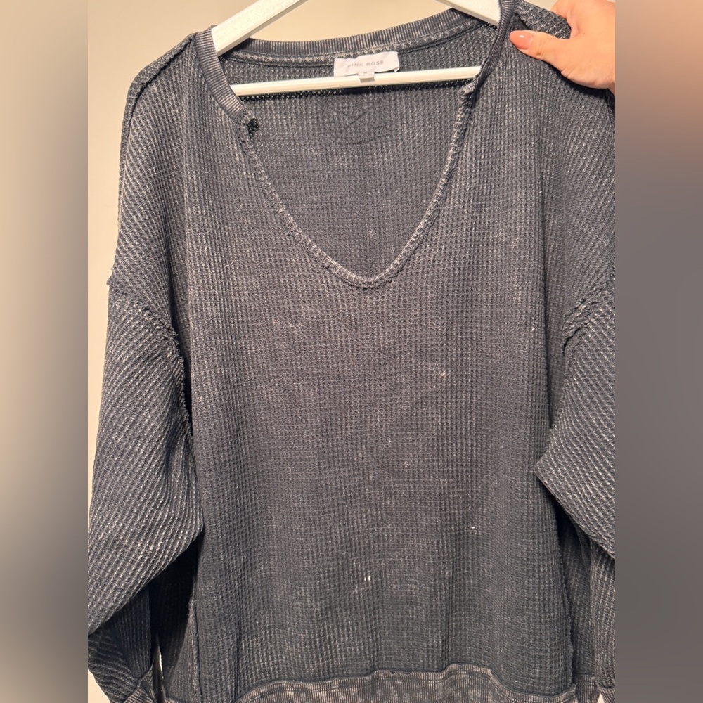 Pink Rose Thermal Knit Top — Size M (Oversized Fit) - Picture 4 of 5